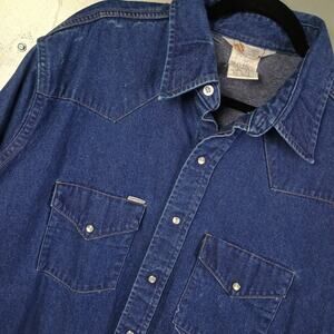 Carhartt Rugged Wear Vintage 90s Dark Denim Indigo Petal Snap Shirt XXL Western
